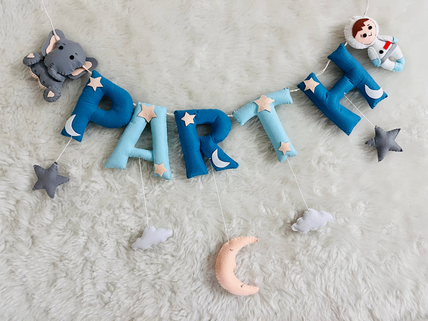 Elephant & Astronaut Theme Name Bunting