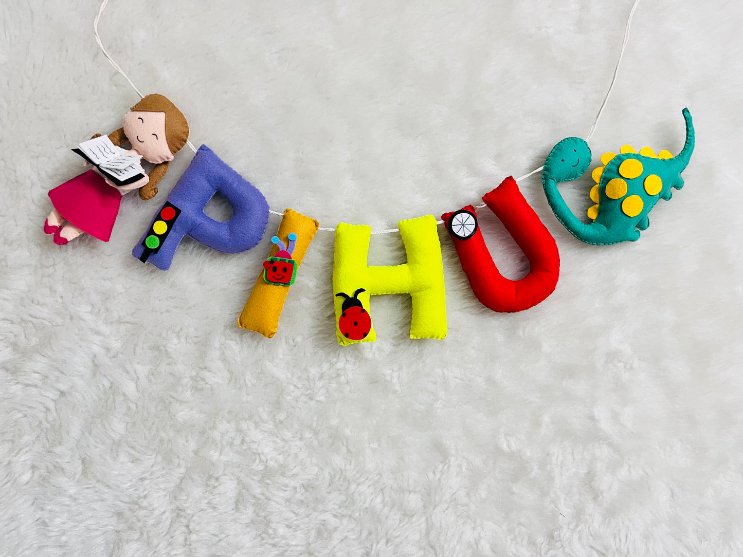 Girl & Dino Theme Name Bunting