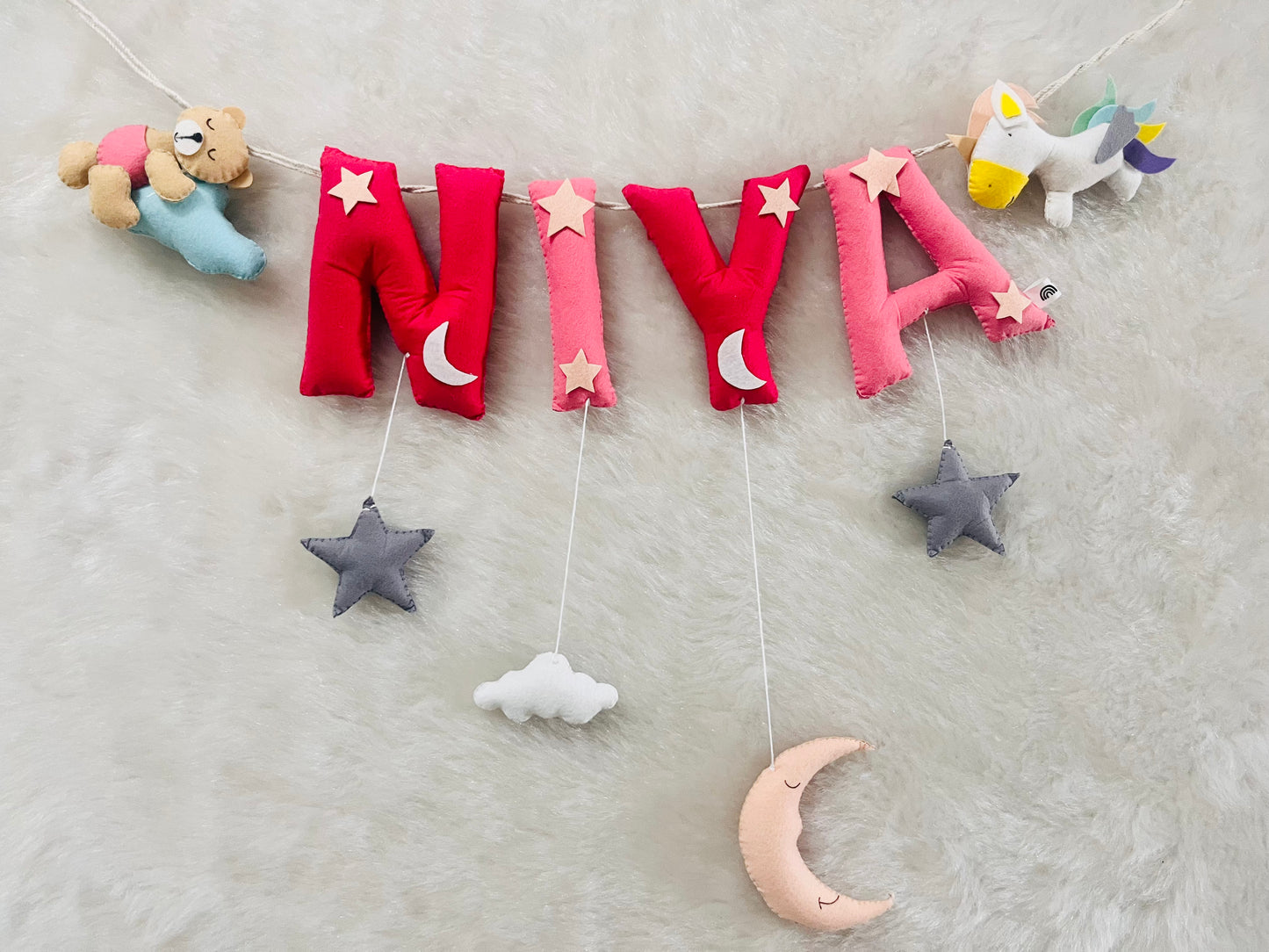 Unicorn & Teddy Theme Name Bunting
