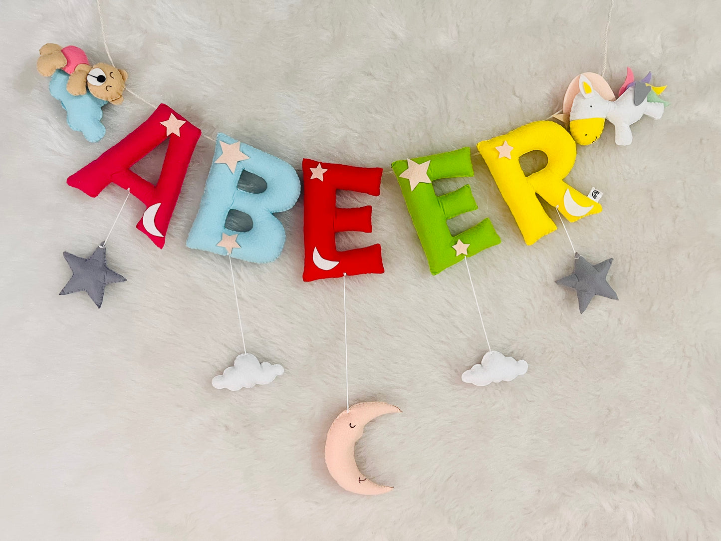 Unicorn & Teddy Theme Name Bunting